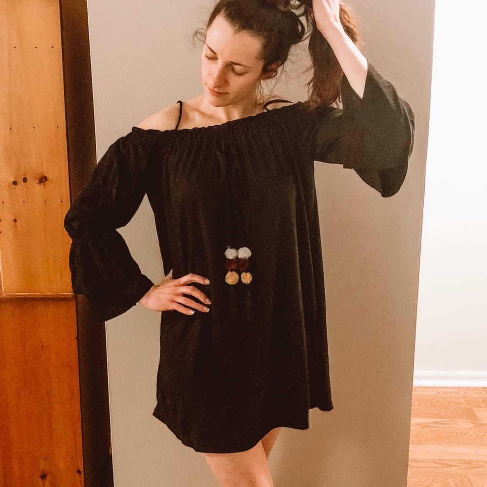 3/$15 CLEARANCE Cold Shoulder Black Suede Dress - Picture 4 of 4
